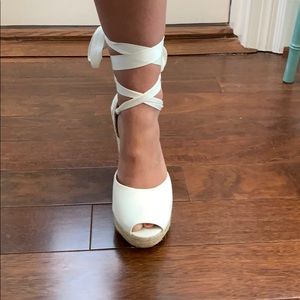 White Tie Up Wedges